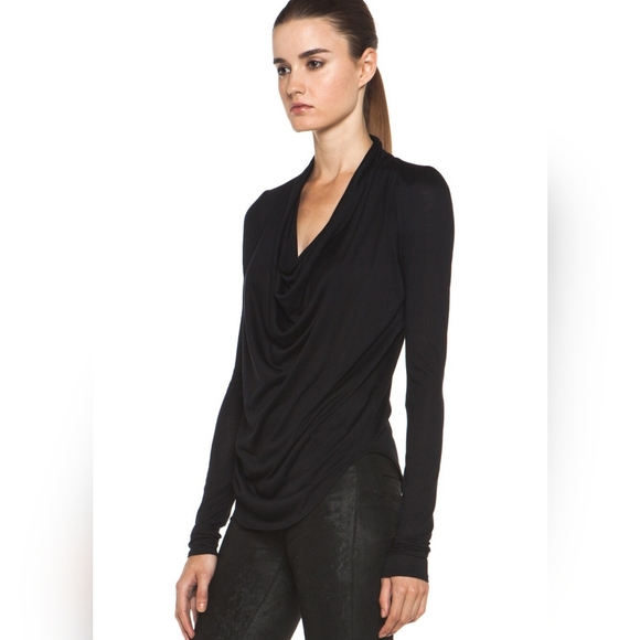 Helmut Lang Tops - Helmut Lang Black Draped Long Sleeve Blouse Size US Medium